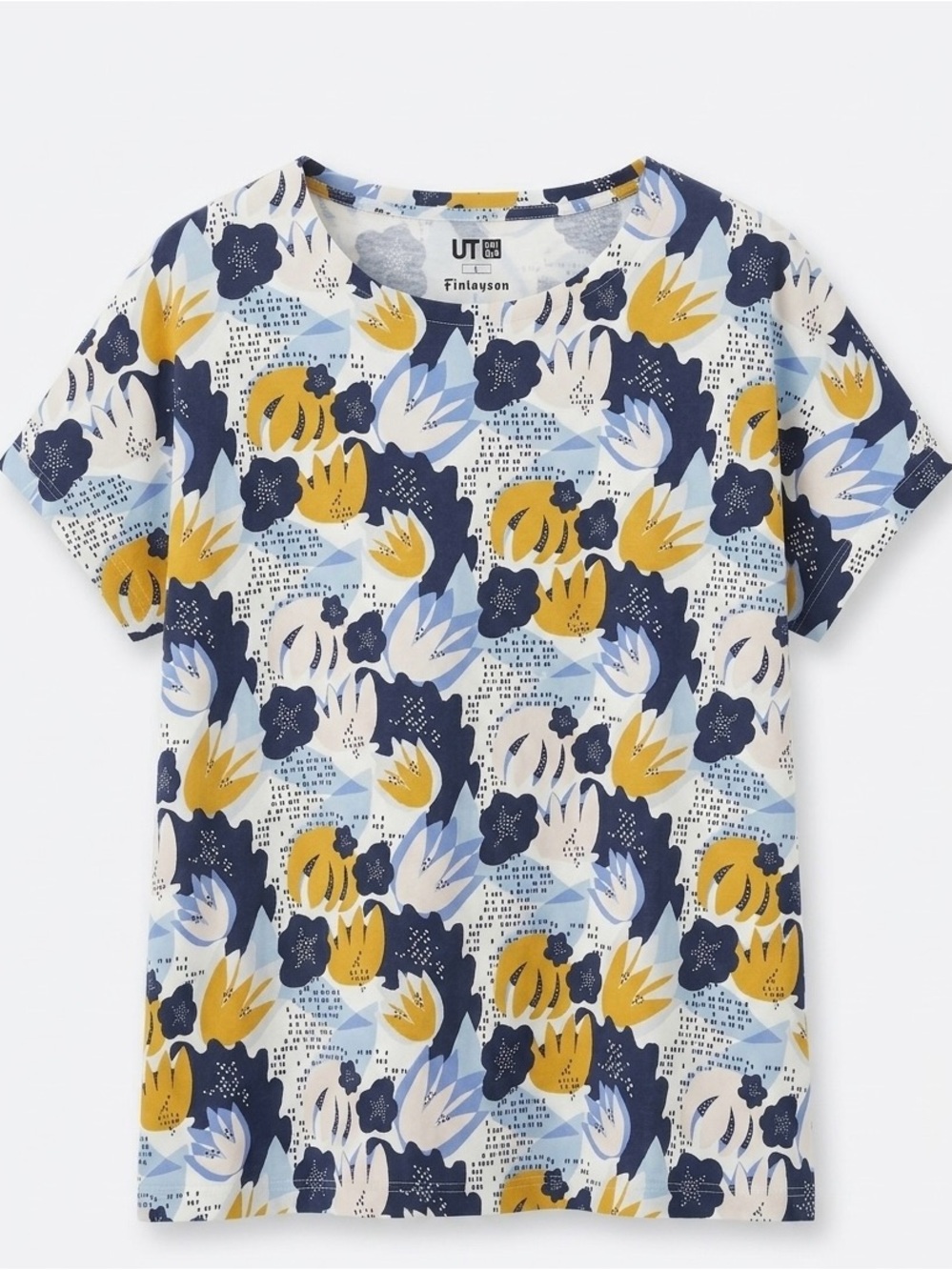 UNIQLO Finlayson Abstract Floral Boxy Cotton T-Shirt L Navy Mustard Scandi